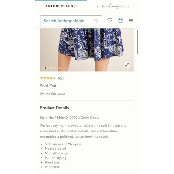 ANTHROPOLOGIE NWT White Floral & Navy Pleated Skirt – Size Large - Picture 9 of 10